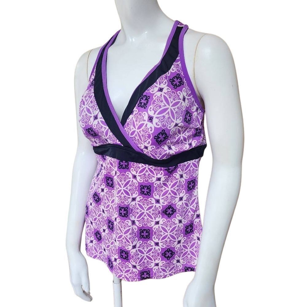 St. John's Bay Purple, Black, & White Tankini Top (14)